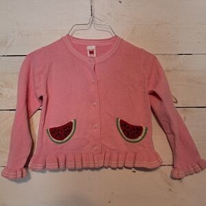 April Cornell Girls Size 6 Pink Watermelon Cardigan Sweater Ruffle Bottom